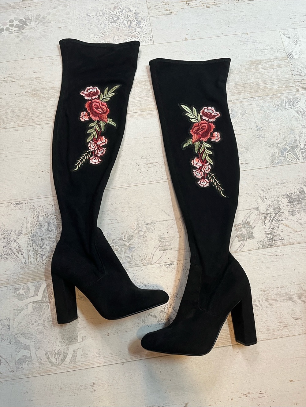 Steven Madden Mozee Over The Knee Boots Embroidered Floral Size 10